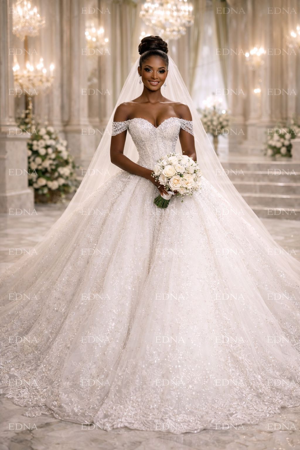 Luxury Pearl Ball Gown Wedding Dress – EDNA Collection