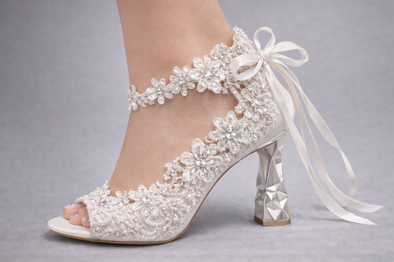 EDNA Crystal Ribbon Bridal Block Heel